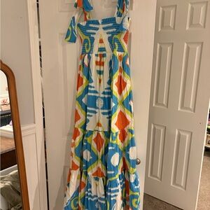 Vibrant Blue and Orange Maxi Dress